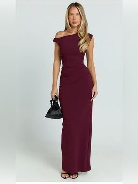 NWT One-Shoulder with Back Slit Evening Dress in Wine US size 6 see size chart